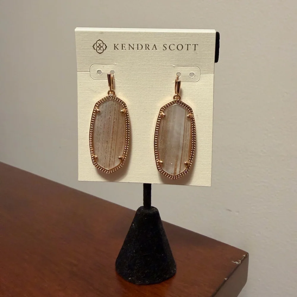Kendra Scott Rose Gold Drop Earrings with Beige Stone - Picture 1 of 1
